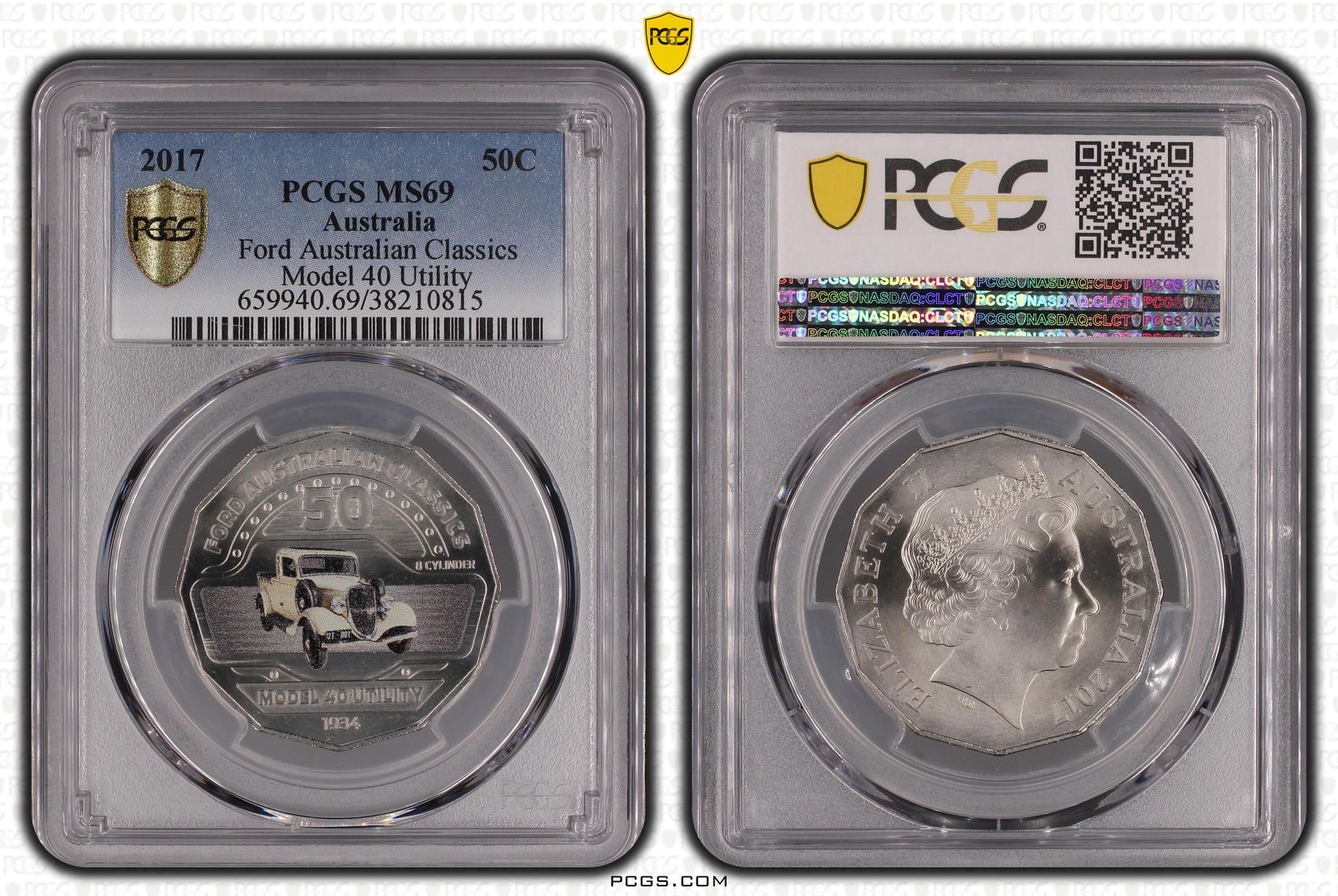 191 · Elizabeth II, Ford Australian Classics - Model 40 Utility, Fifty Cent, 2017, PCGS MS69