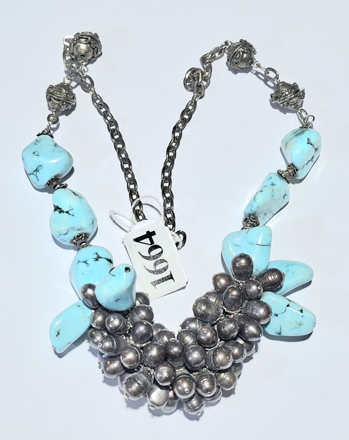 Semi Precious Stone And Fresh Water Pearl Necklace