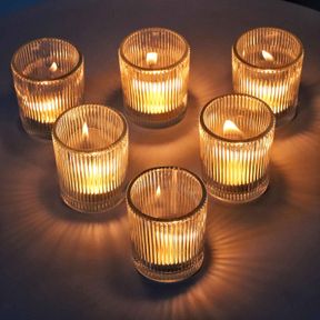 VOHO CLEAR VOTIVE CANDLE HOLDERS FOR TABLE CENTERPIECE, GLASS CANDLE HOLDER BULK SET OF 12, GLASS VOTIVE HOLDER FOR HOME DECOR & H