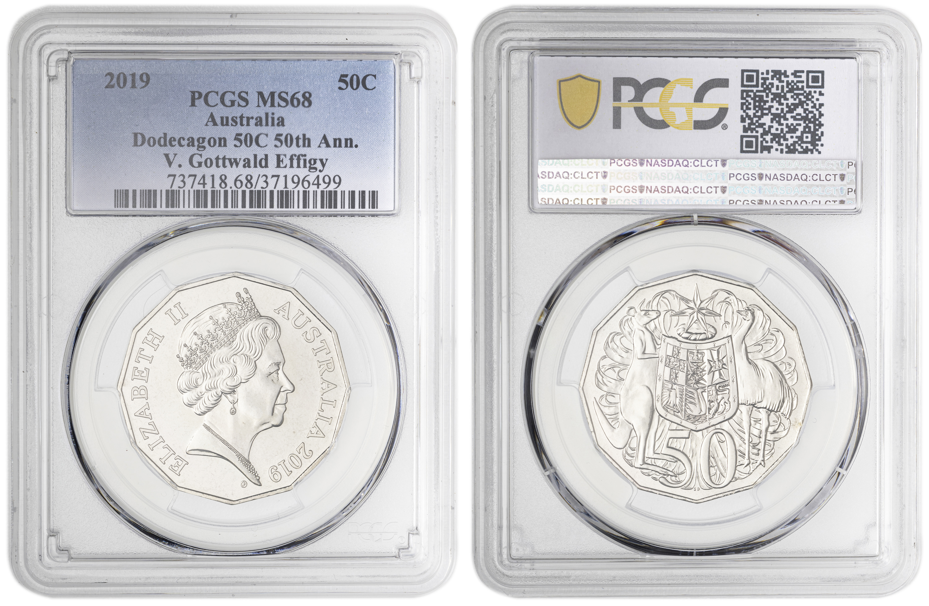 Dodecagon 50C 50th Ann. V. Gottwald Effigy , Fifty Cent, 2019, PCGS MS68