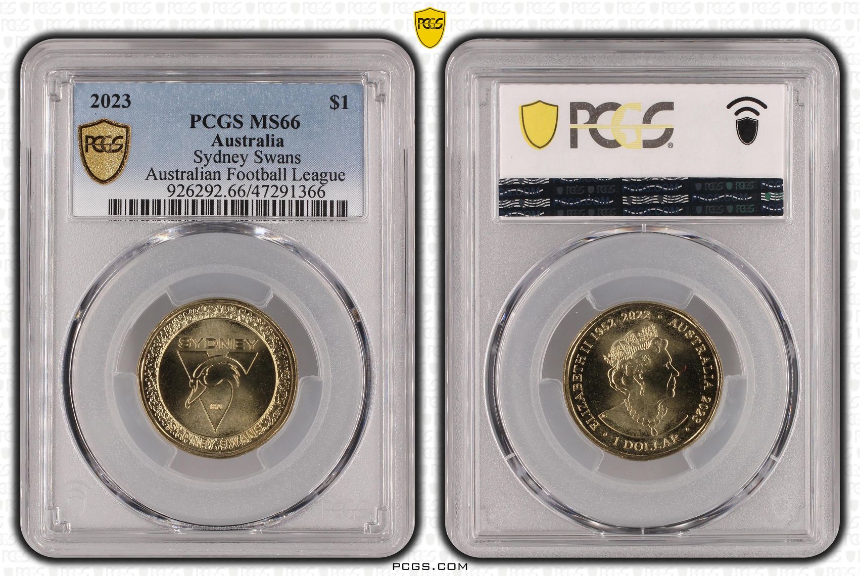 Elizabeth II, AFL - Sydney Swans, One Dollar, 2023, PCGS MS66