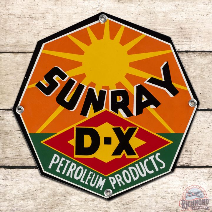 Amazing NOS Sunray D-X Petroleum Products 9" Single Sided Porcelain Sign