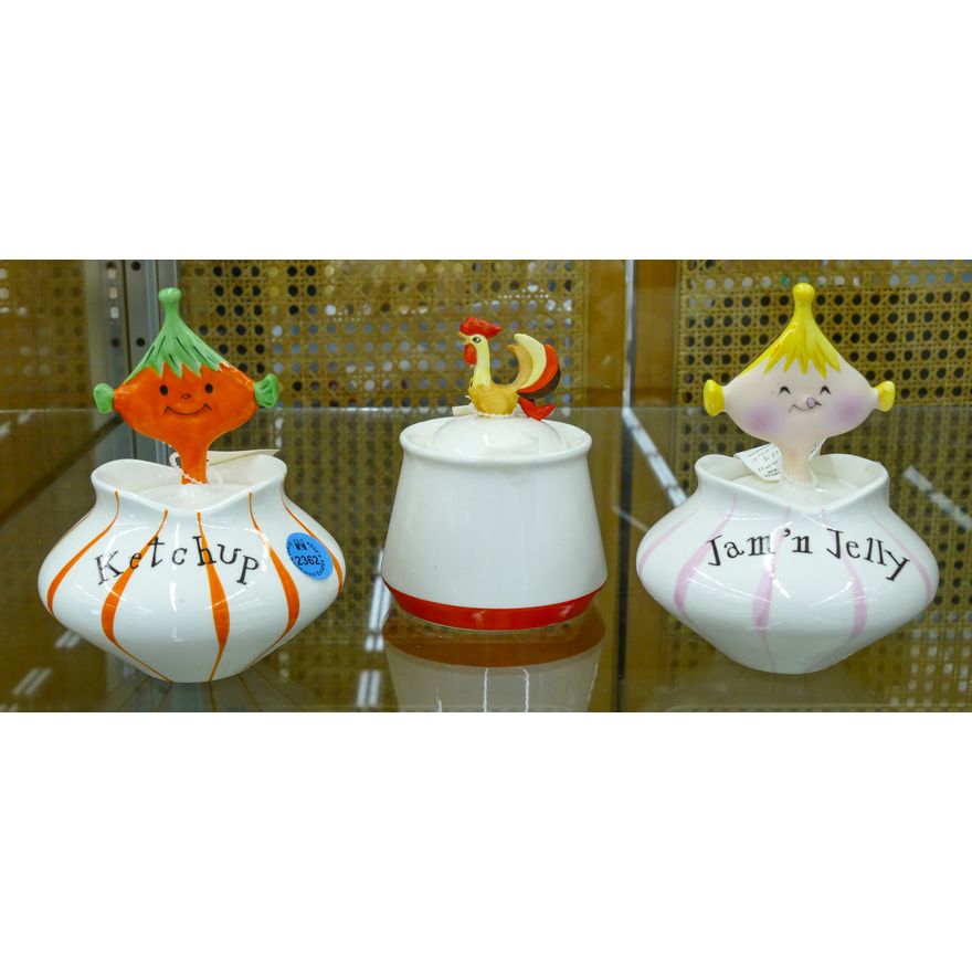 3pc Holt Howard Ceramic Condiment Jars 5''
