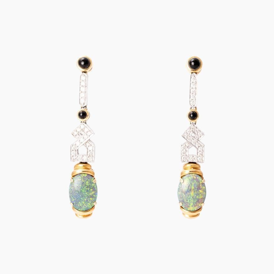 276 · Black Opal & Diamond Earrings 18ct Gold
