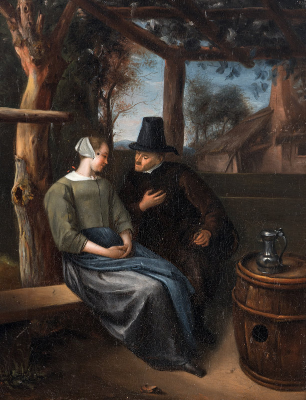 Follower of Jan Steen  
(Dutch, 1626–1679)
Couple Conversing in an Arbor, 1669