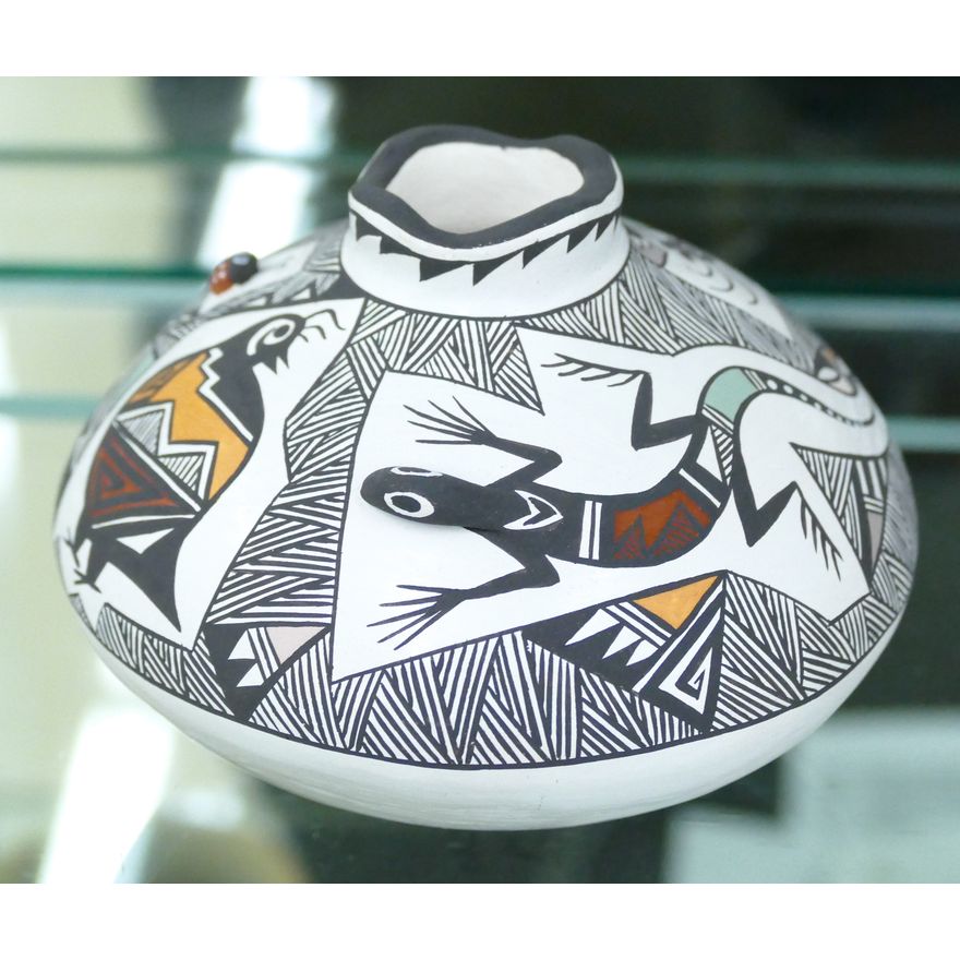 Carolyn Concho Acoma Decorated Lizard Jar 4'' Diam.