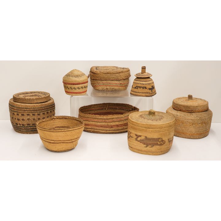 8pc Collection of Old Makah Indian Baskets
