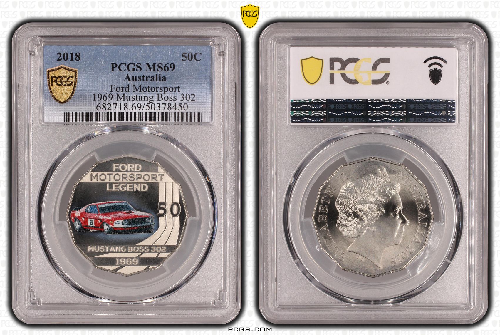 137 · Ford Motorsport - 1969 Mustang Boss 302 , Fifty Cent, 2018, PCGS MS69