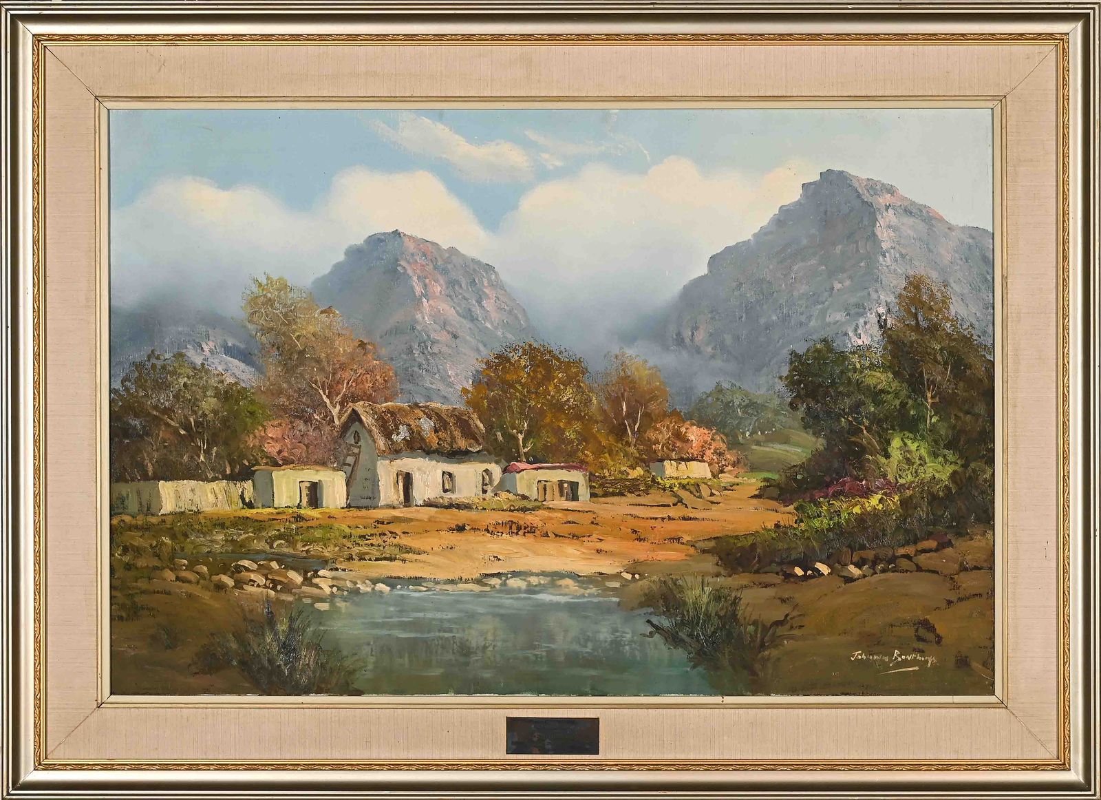 Johann Bonthuys (South Africa, 20th C.), Cottages and Misty Mountains ...