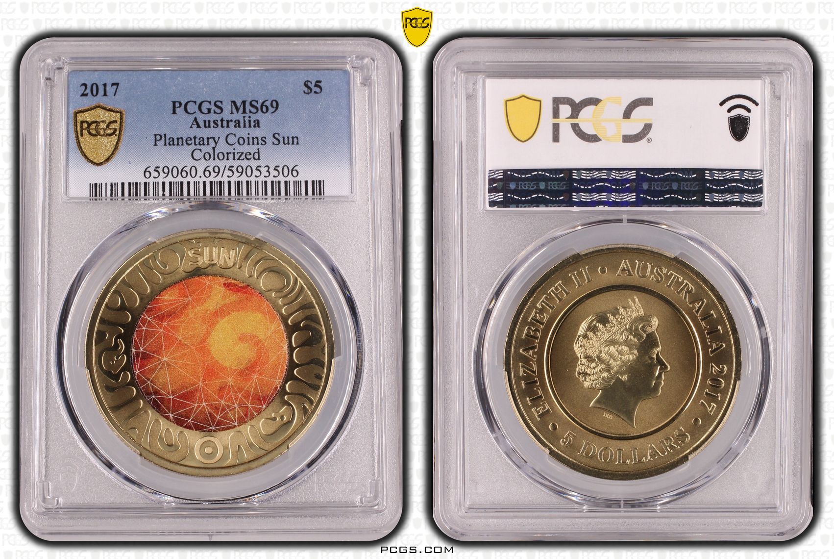 Planetary Coins Sun Colorized, Five Dollar, 2017, PCGS MS69