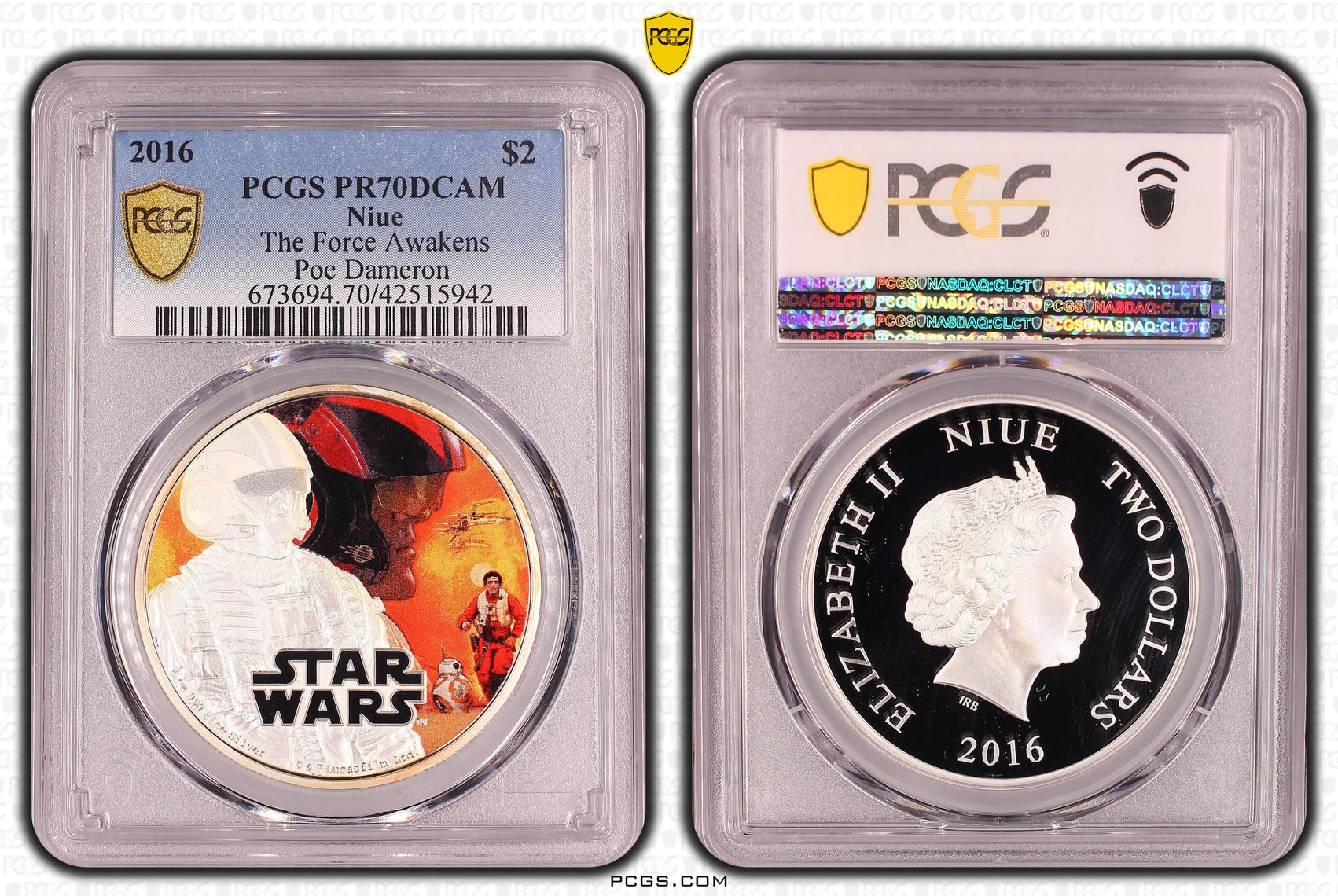 Niue, The Force Awakens - Poe Dameron, POP 6/0, Two Dollar, 2016, PCGS PR70DCAM