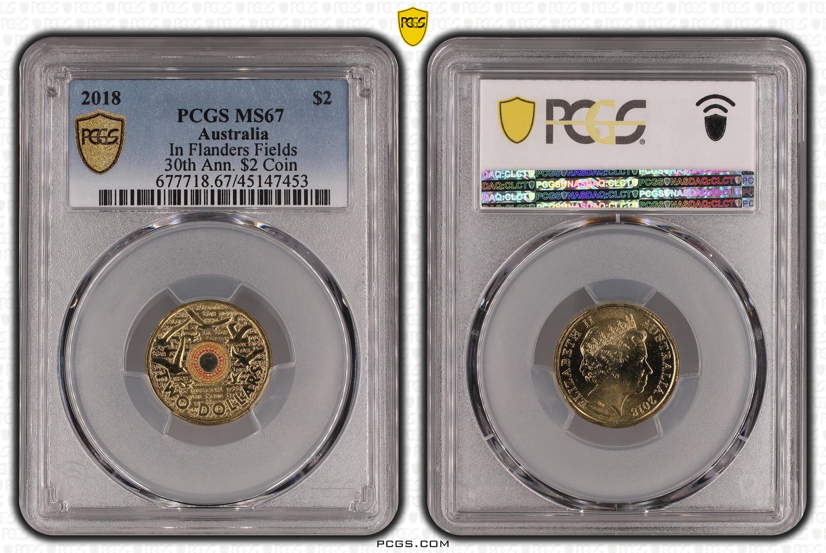 2018 Australia Two Dollar, $2 Remembrance Day In Flanders Fields 30th Ann. $2 Coin PCGS - MS67 -453