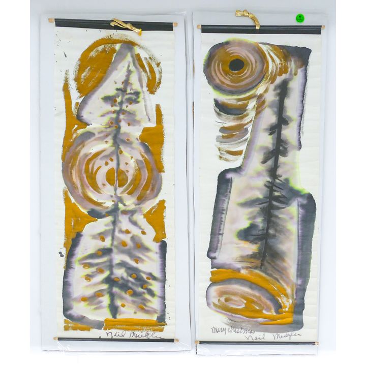 2pc Neil Meitzler Abstract Painted Christmas Scrolls 29''x10.5''