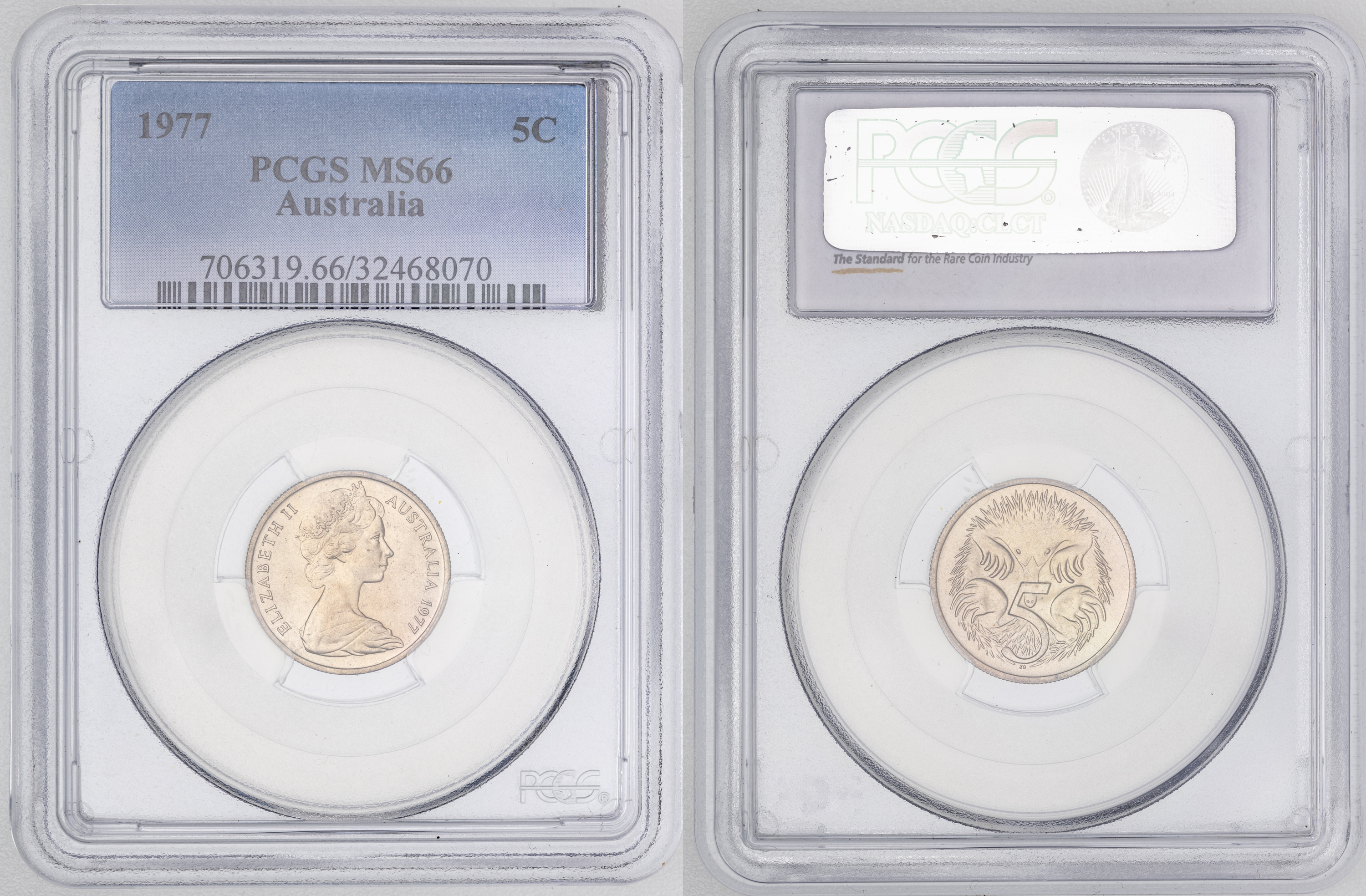 Elizabeth II, , Five Cent, 1977, PCGS MS66