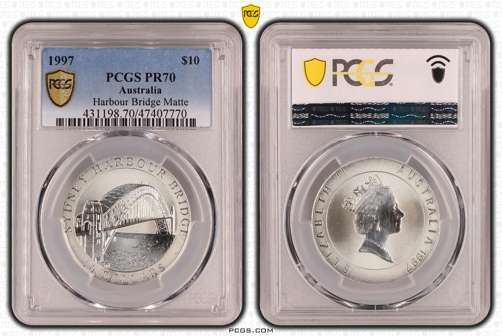 Elizabeth II, Harbour Bridge, Pop 7/0, Ten Dollar, 1997, PCGS PR70