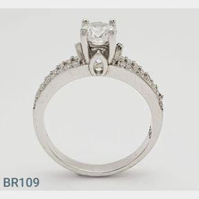 STERLING SILVER 'MAYA DESIGN SOLITAIRE' RING WITH CZ'S (SIZE P) - 51543/259