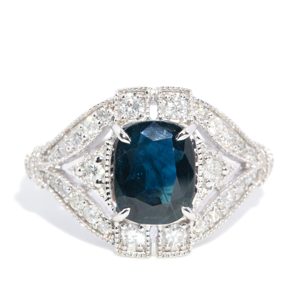 103 · 1.77 Carat Sapphire & Diamond Art Deco Style Ring 14ct Gold