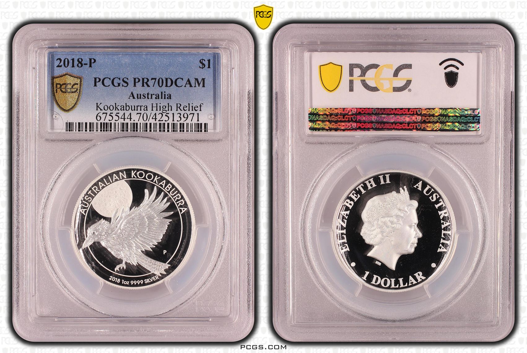 2018-P Australia One Dollar, $1 Silver Kookaburra High Relief PCGS - PR70DCAM POP 108/0 -971