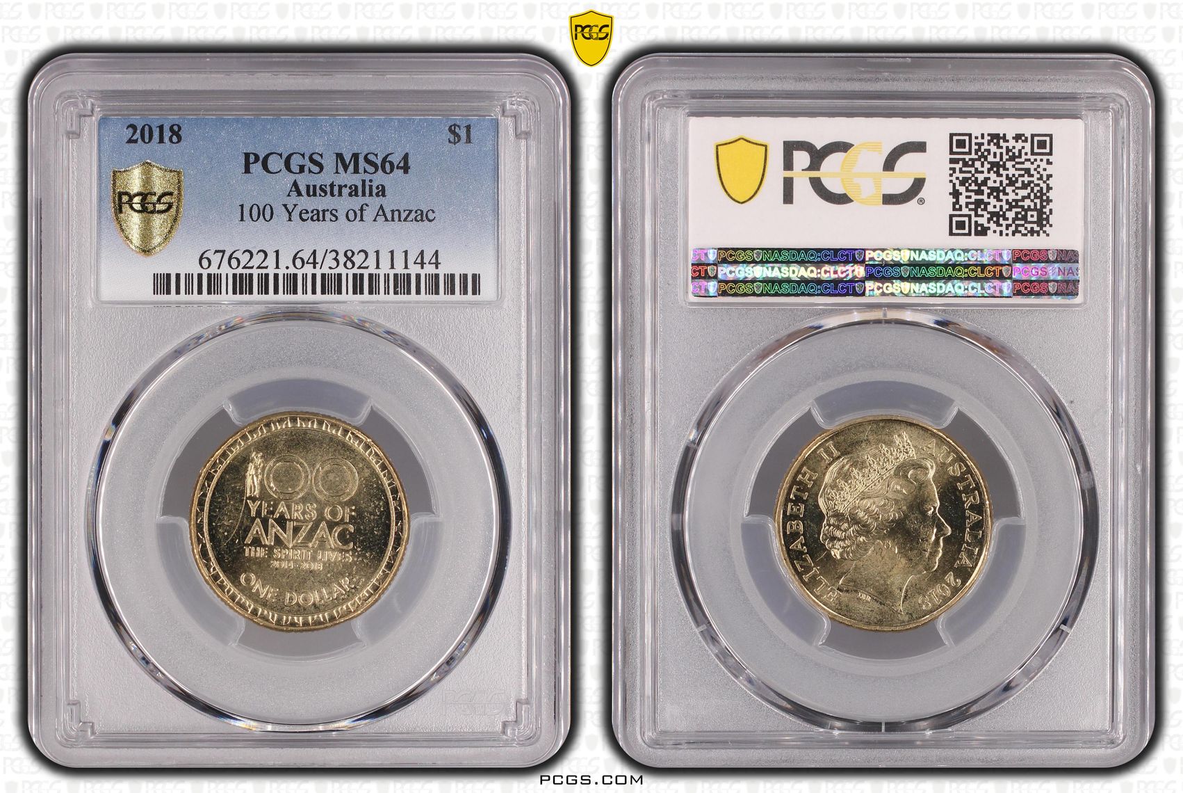 2018 Australia One Dollar, $1 100 Years of Anzac PCGS - MS64 -144