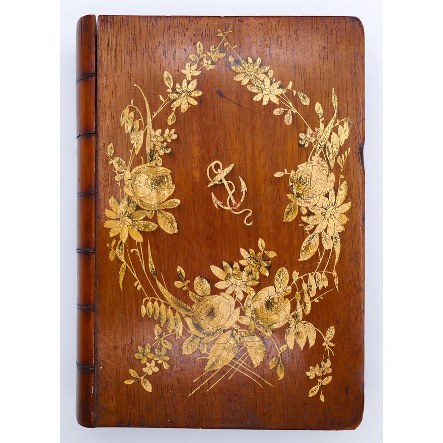 Antique Sailor's Gilt Wooden Book Box 7''x5''