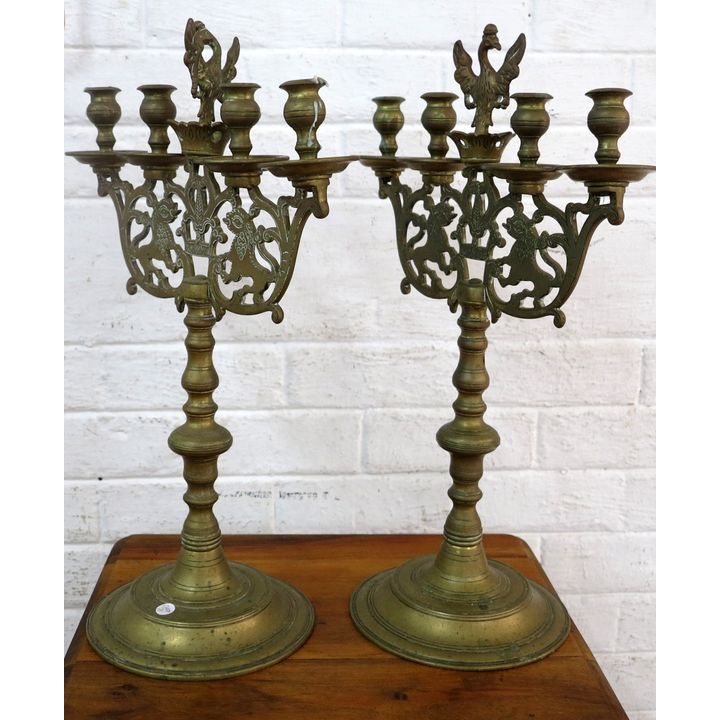 PAIR OF HEAVY BRASS CANDELABRA