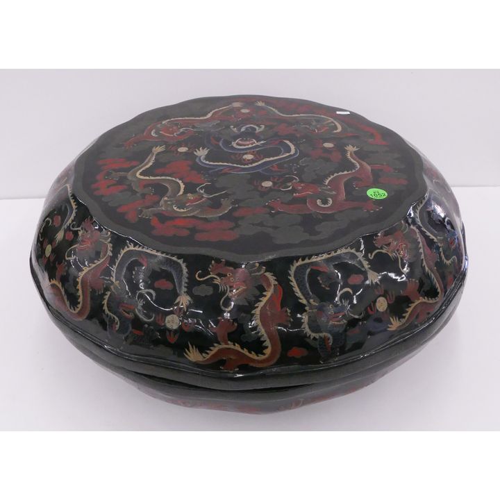 Old Chinese Lacquered Round Dragon Large Box- 8x19''