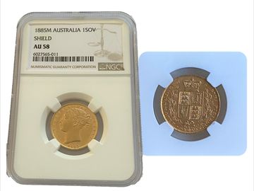 1885 VICTORIA MELBOURNE SHIELD SOVEREIGN AU58