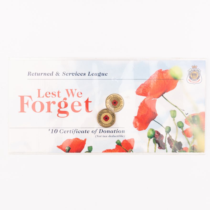 Elizabeth II, RSL Lest We Forget Red Poppy, Two Dollars, 2012,  UNC
