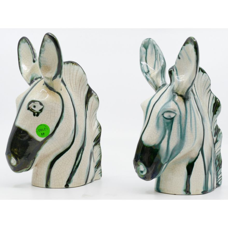 Pair Goldscheider Pottery Zebra Head Busts 8.5''