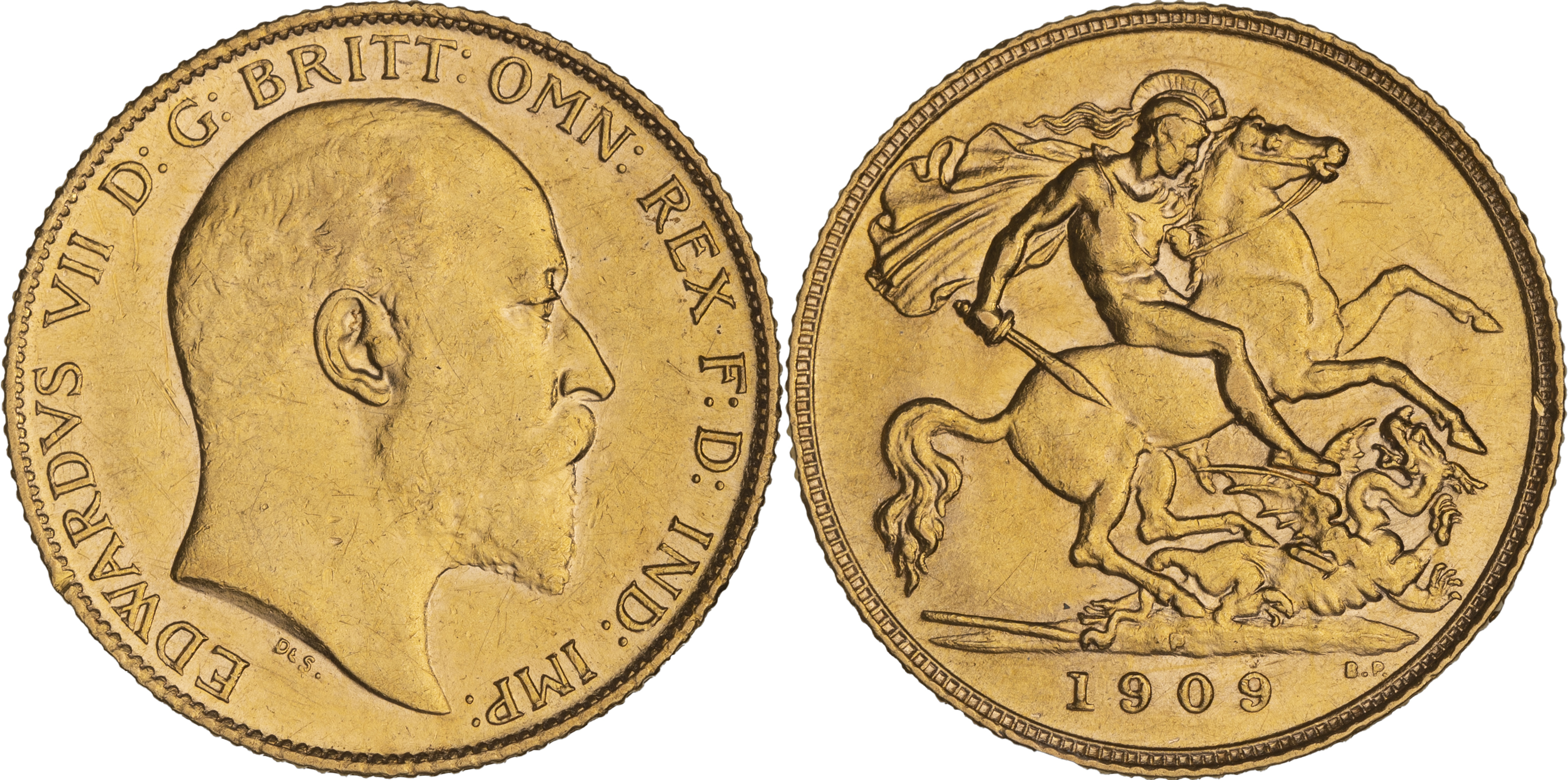 Edward VII, St George Reverse, Half Sovereign, 1909-P, EF