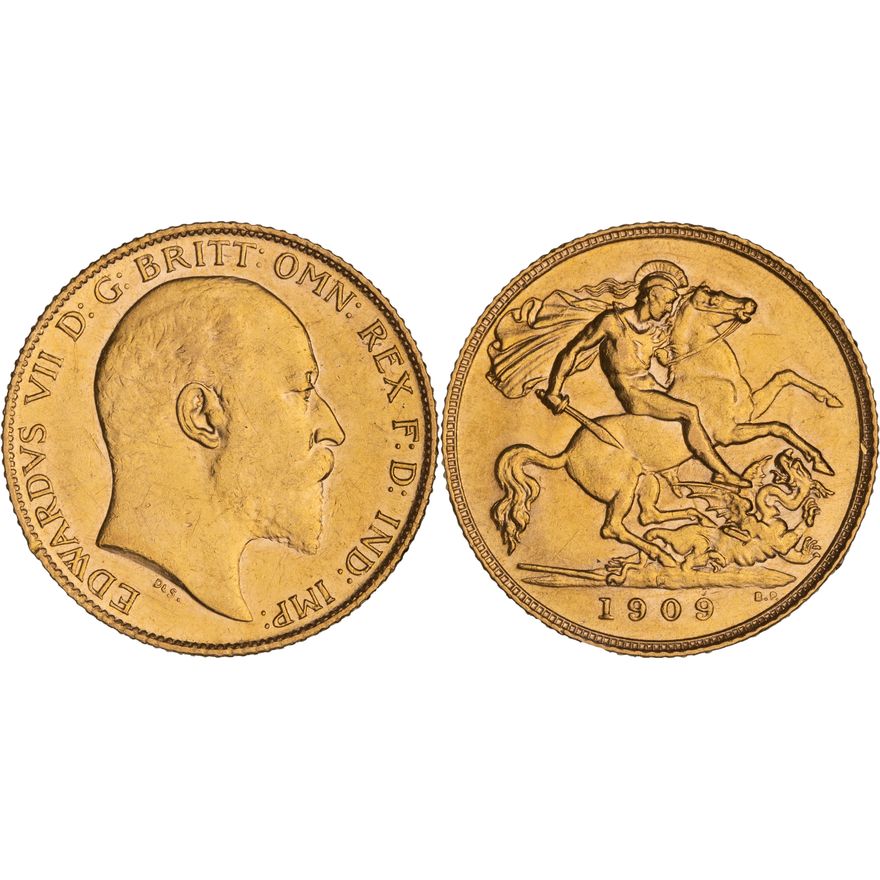 Edward VII, St George Reverse, Half Sovereign, 1909-P,  EF