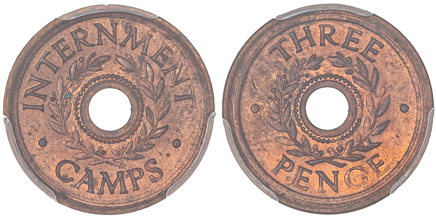 Hay Internment Camp, Threepence, WWII, PCGS MS64RD