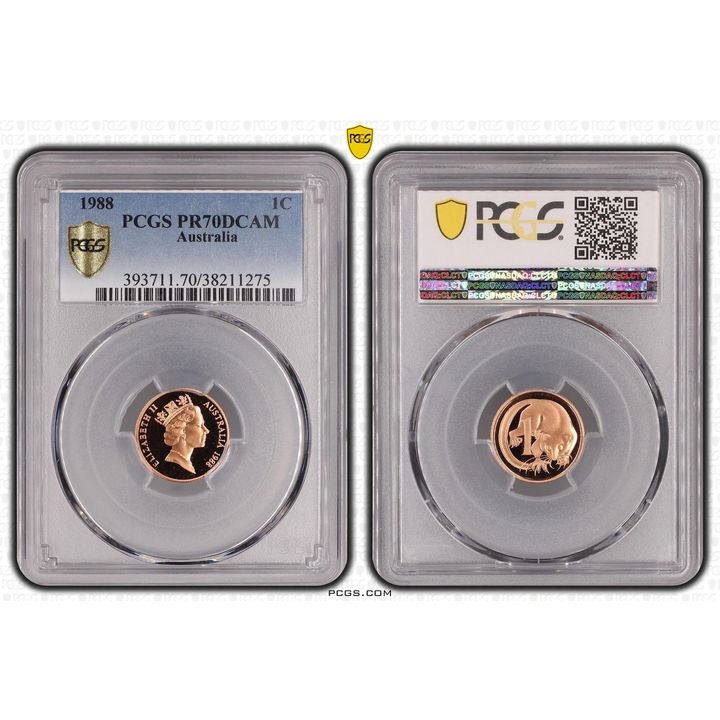 1988 Australian One Cent, 1c Proof PCGS - PR70DCAM POP 25/0 -275