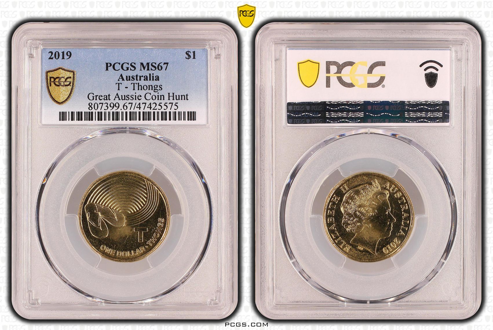 T - Thongs Great Aussie Coin Hunt, One Dollar, 2019 POP Report 7/0, PCGS MS 67