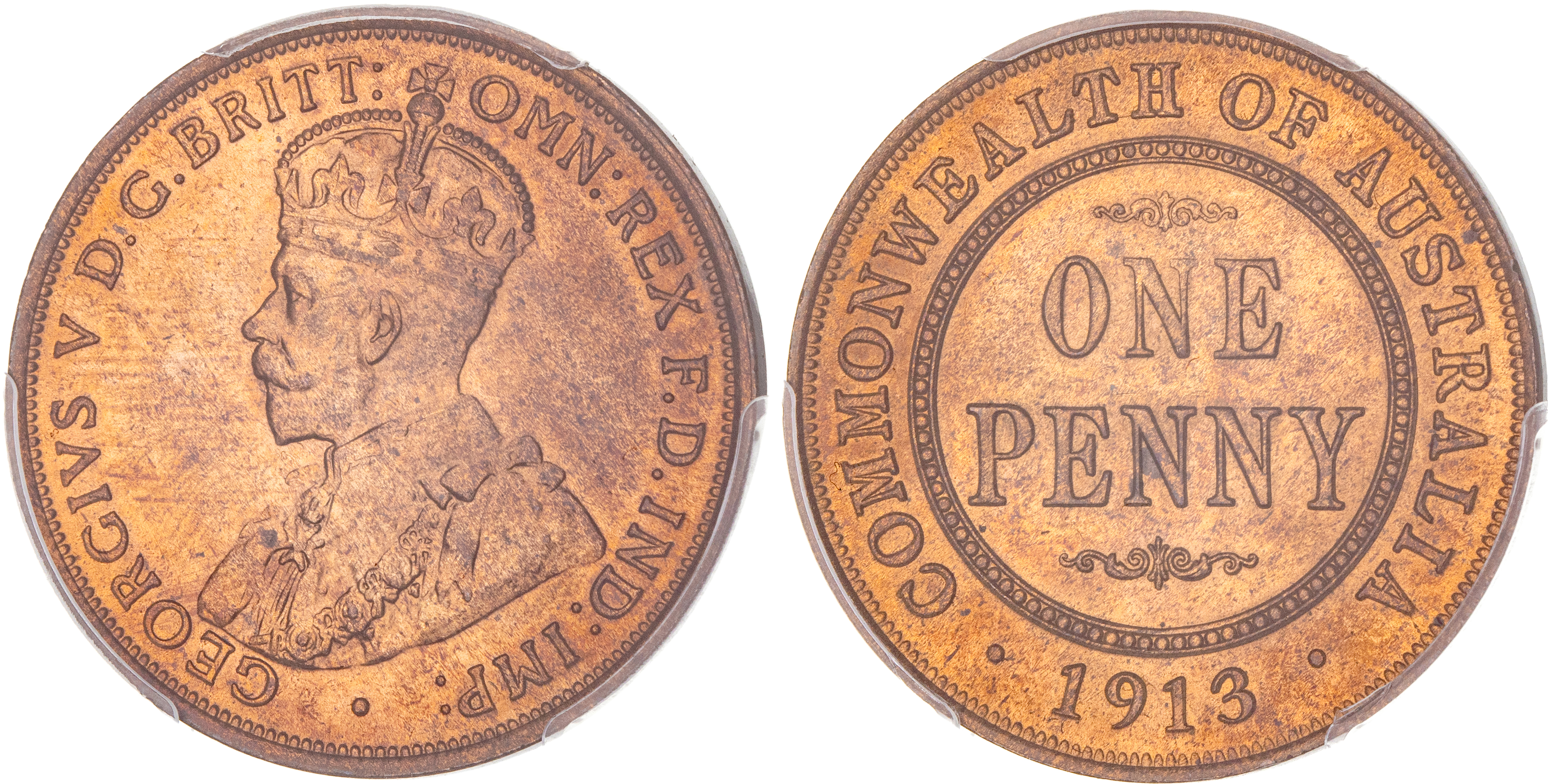 George V, Penny, 1913, PCGS MS 64RB