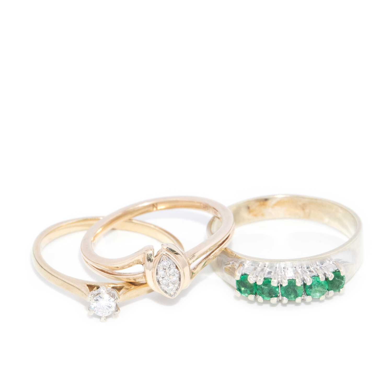 9ct Rings with Emeralds and Diamonds