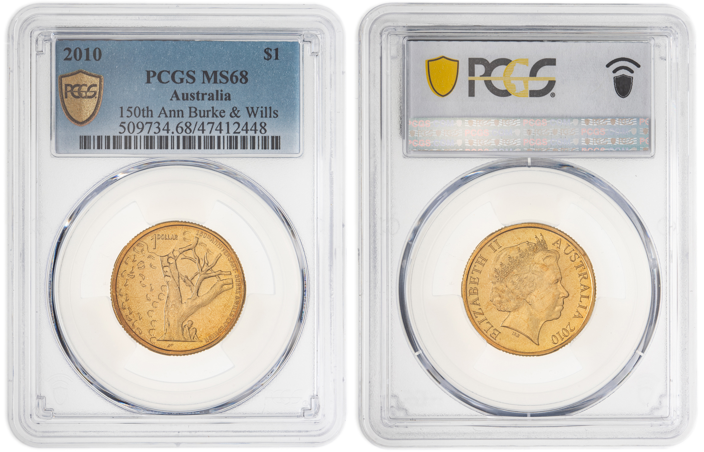 346 · Elizabeth II, 150th Anniversary Burke & Wills, One Dollar, 2010, PCGS MS68