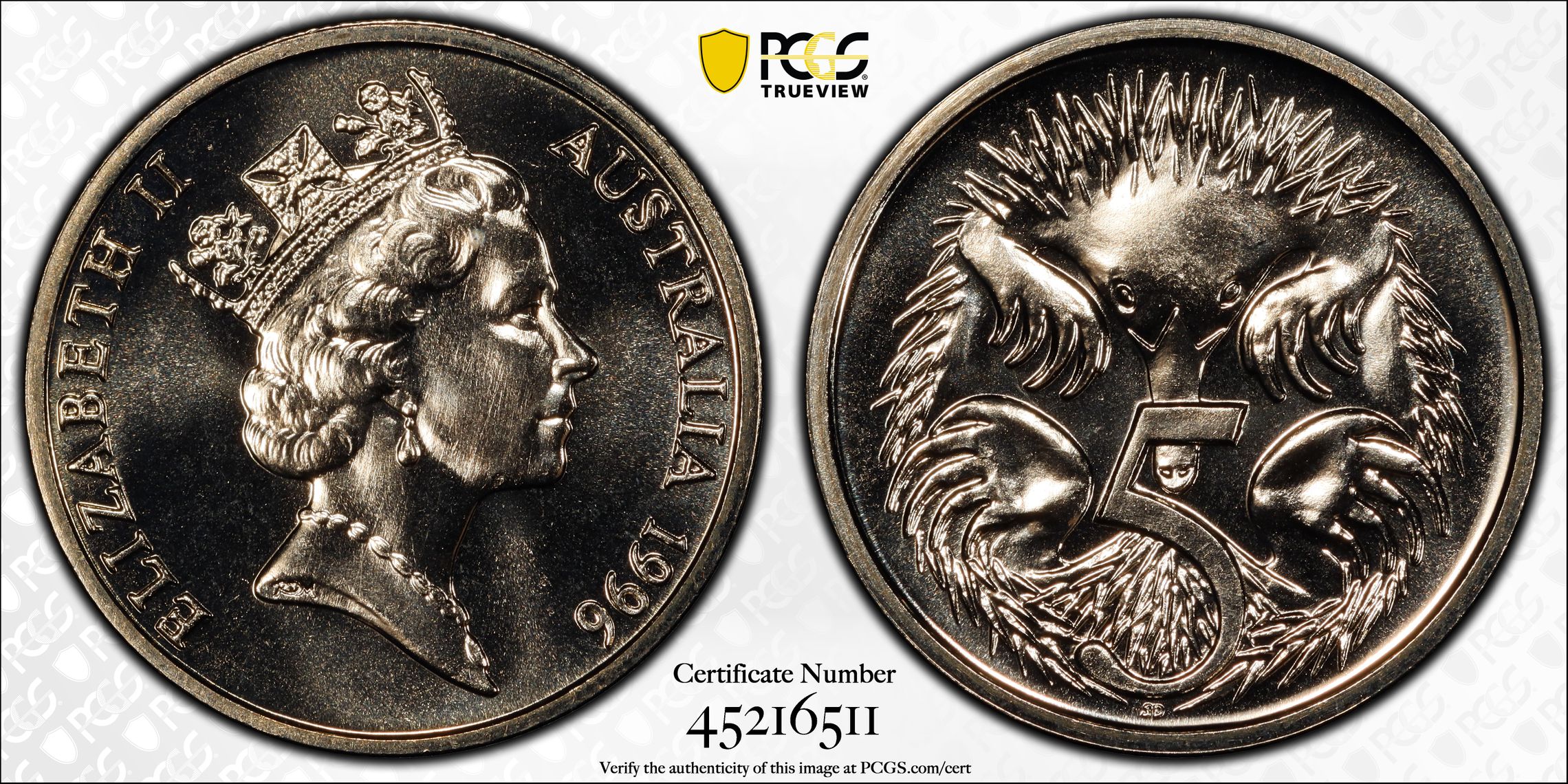 Elizabeth II, Five Cent, 1996, PCGS MS68