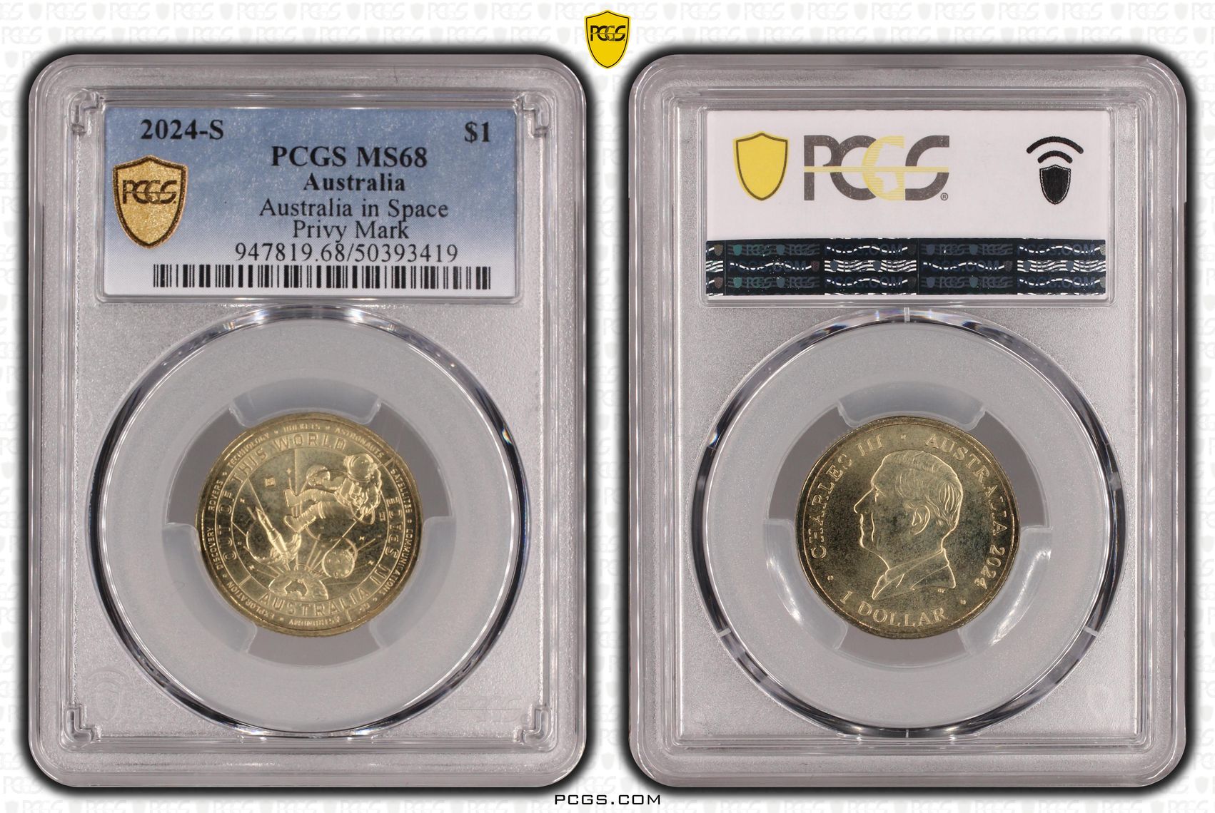 356 · Charles III, Australia in Space - Privy Mark , One Dollar, 2024-S, PCGS MS68
