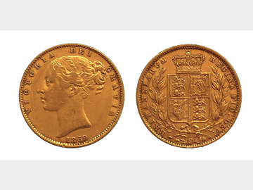 1859 VICTORIA YOUNG HEAD LONDON MINT SHIELD GOLD SOVEREIGN