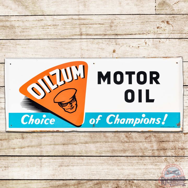 1960 Oilzum Motor Oil Choice of Champions SST Sign w/ Oswald