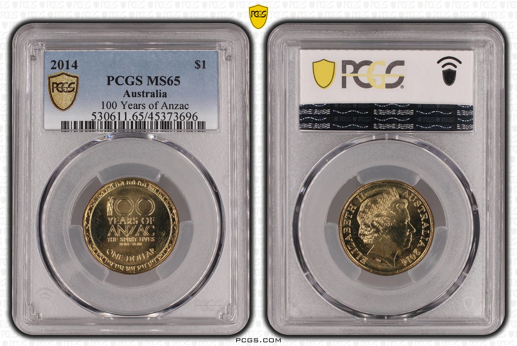 Elizabeth II, 100 Years of Anzac, One Dollar, 2014, PCGS MS65