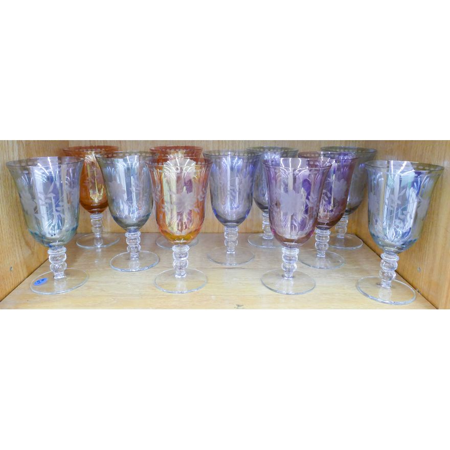 11pc Etched Glass Goblets 7''