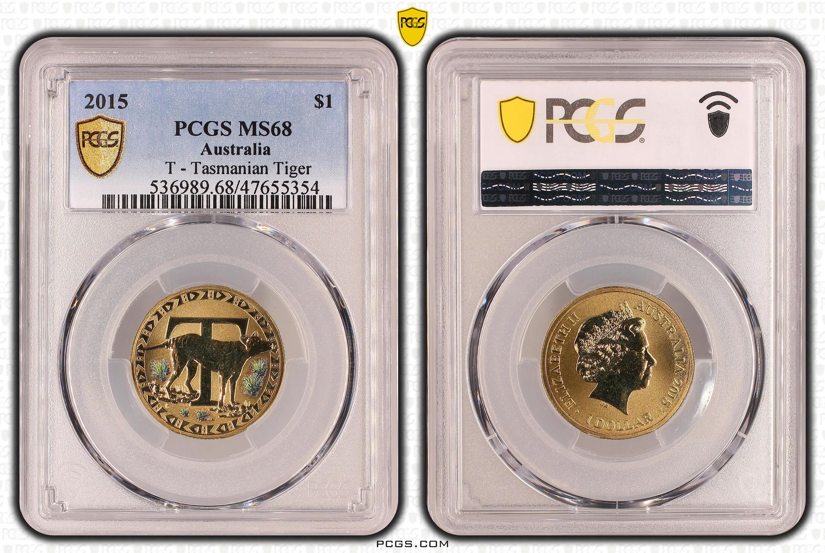 T - Tasmanian Tiger, One Dollar, 2015, PCGS MS 68