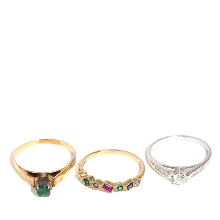 18ct Gold Diamond Ring & Two 9 Carat Gold Gemstone Rings