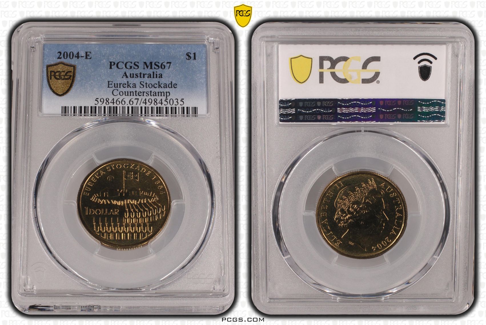 232 · Elizabeth II, Eureka Stockade Counterstamp  POP 14/0, One Dollar, 2004-E, PCGS MS67