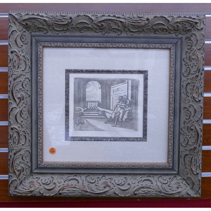 Raphael 'Abimelech Spies on Isaac' Etching w/ COA in Gallery Frame- 20x21''