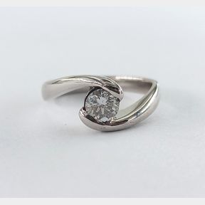 0.413cts Round Brilliant Diamond Colour K Clarity I2 Set In 14ct White Gold Ring - 51533/39