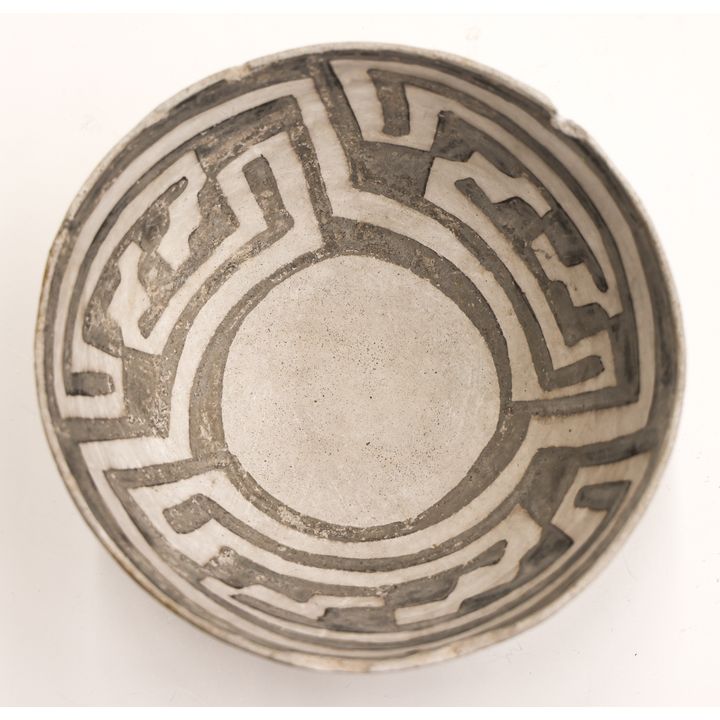 Ancient Mimbres Black on White Ceramic Bowl