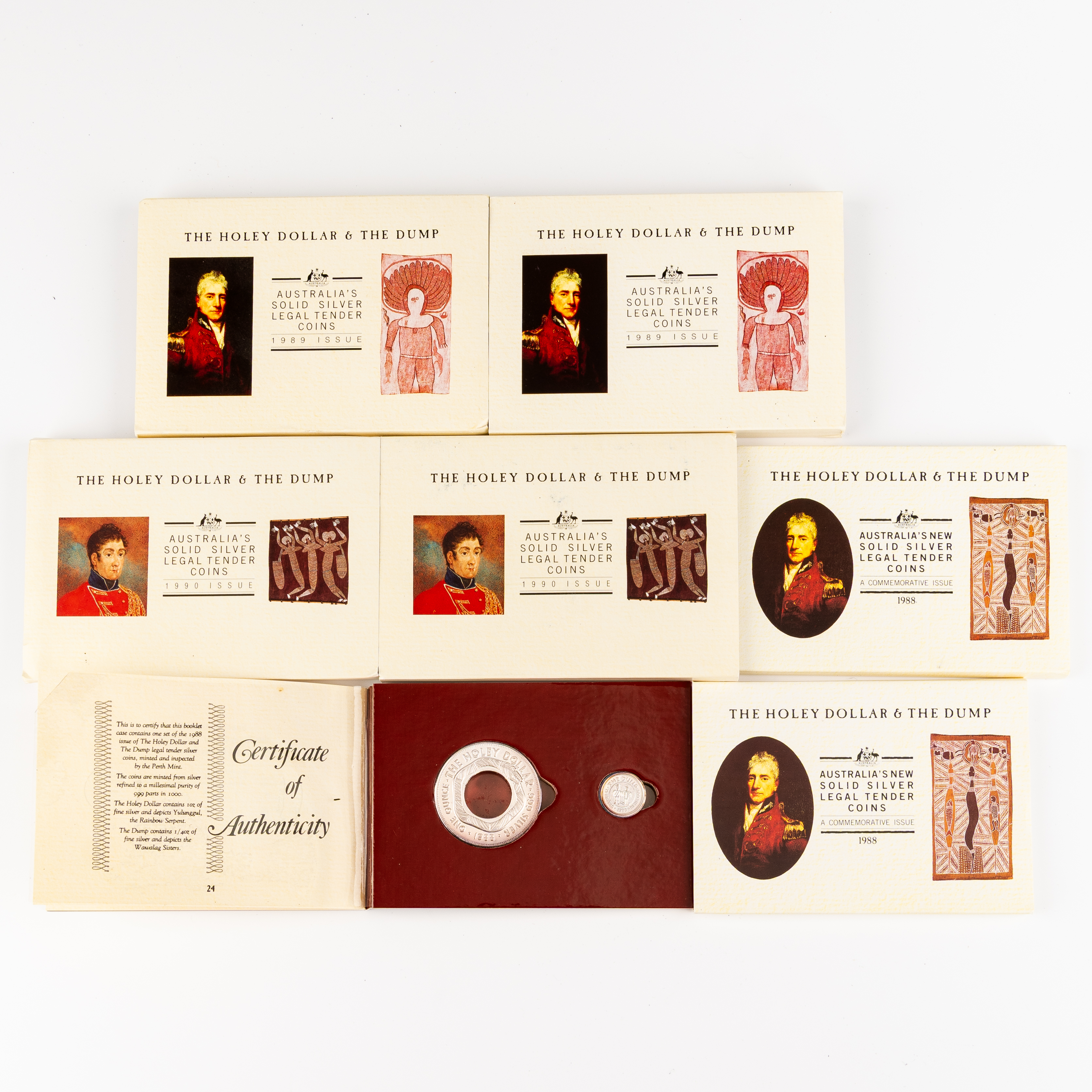 318 · Elizabeth II, Perth Mint - Holey Dollar & Dump Series, Twenty Five Cents - One Dollar, 1988 - 1990, FDC